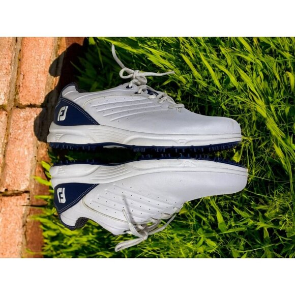 FootJoy ARC SL Golf Shoes White Navy Size 7.5M Waterproof Spikeless Comfort Fit - Picture 1 of 12